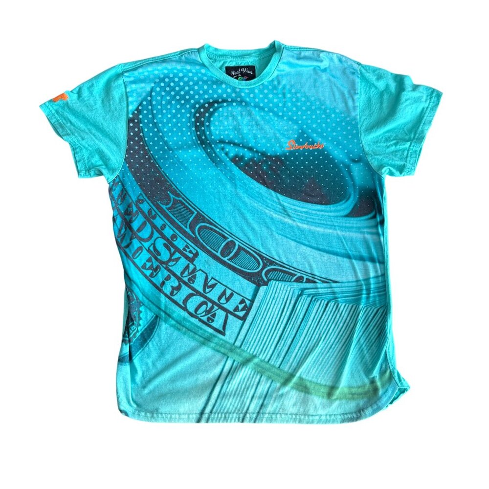 Slowbucks Mens Graphic Tee Turquoise Dollar Bill Print XL Cotton/Polyester